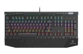 Vertux Gaming Keyboard, Ergonomic USB Wired Mechanical Keyboard with Integrated Wrist Rest, Black Switches, RGB Backlit, 104 Anti-Ghosting Keys and 8 Multimedia Keys for PS5/PS4, Xbox One/X, Tungsten