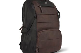 Gear Aspire 3 19″/35L Large Faux Leather Water Resistant Laptop Backpack | Casual Backpack | Daypack | Travel Backpack | College Bag For Men/Women (Brown – Black)