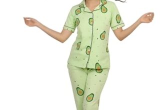 Jade & Julie- Women Printed Night Suit Sets Half Sleeve Shirt and Full Payjama Sets-M
