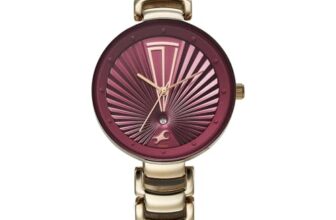 Fastrack Chrome K Quartz Analog with Maroon Dial Titanium Brass Solid Strap Watch for Women – 6216QM03