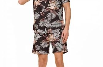 ENCIGER Mens Printed Casual Shirts and Shorts Set Button Down Co-ord Set (MSS1_Black_S)