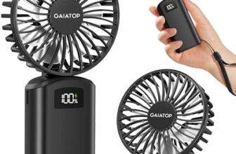 Gaiatop Powerful Hand Fan, Portable Personal Fan Handheld Fan, 3 Speed Foldable Desk Fan with Digital Display, 2000mAh USB Rechargeable Fan for Indoor Outdoor