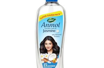 Dabur Anmol Jasmine Coconut Hair Oil, 450ml, for Strong, Soft & Shiny Hair, with Almond Protein & Vitamin E, Nourishes the Scalp & Strengthens Hair, Frizz-Free