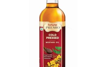 Fortune Premio Cold Pressed Mustard Oil 1L Bottle | Rajasthan Mustard Seeds | Rich in Omega 3 & 6 (PUFA) | Natural Antioxidants | Strong Aroma | Ideal for Frying & Pickles