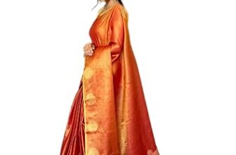 Panzora Women’s Tissue Silk Jacquard Weaving Orange Saree With Unstitched Blouse Piece