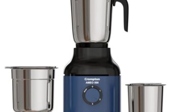 Crompton Ameo 500W Mixer Grinder with Powertron Motor & Motor Vent-X Technology, Robust design (3 Stainless Steel Jars, Blue and Black)