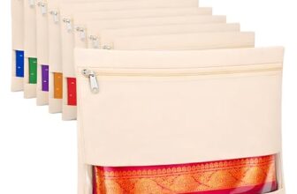 DALUCI Cotton Saree Covers for Storage Pack of 12 Big Size 16×14 Inch Saree Bags with Zip Transparent Mesh Window Saree Organizer for Wardrobe Clothes Storage Bags – Beige