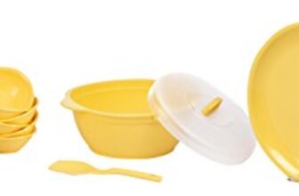 Signoraware Round Plastic Dinner Set, 21 Pieces, Lemon Yellow