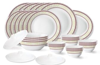 Larah by Borosil Elega Fluted Series Opalware Dinner Set | 31 Pieces for Family of 6 | Microwave & Dishwasher Safe | Bone-Ash Free | Crockery Set for Dining & Gifting | Plates & Bowls | White