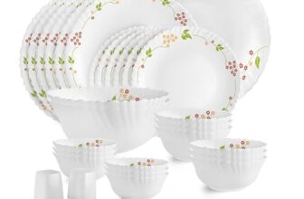 CELLO Secret Garden Dazzle Series Opalware Dinner Set of 35 Pieces for Family of 6 | Bone-Ash Free & Leadfree Opal Glass, Microwave & Dishwasher Safe, Plates & Bowls Crockery Set for Dining & Gifting