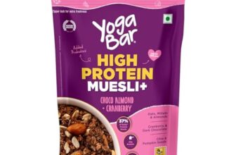 Yogabar High Protein Muesli 350g | 23g Protein per 100g | With Probiotics | Easy on gut | Choco Almond +cranberry | Protein Snack | High Fiber Food | Breakfast Cereal