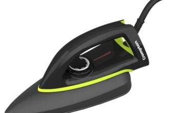 Crompton Neoglide 1000 W Dry Iron with American Heritage Non-Stick Soleplate, Curved LargeSoleplate Design, 360° Swivel Cord, 6 Fabric Settings, 2 Year Warranty, Iron Press