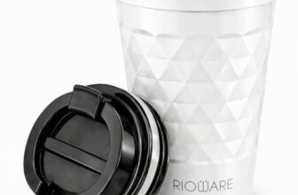 Rioware® Vacuum Insulated Travel Coffee Mug with Lid Silicone Seal Keeps Cold for 14 Hours and hot for 8 Hours Hustle-Free Lock System – Stainless Steel 350ml SipPod (White)