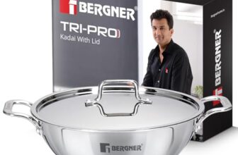 Bergner TriPro Triply Stainless Steel 24cm (3L) Kadai with Stainless Steel Lid, Even Heat Distribution, Consumes Less Oil, Healthy Cooking, Sturdy Handles, Easy to Clean, Induction and Gas Stove Ready