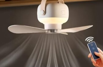 FORA RETAIL Portable Ceiling Fan with LED Light and Remote Control, Rechargeable Hanging Fan with Strap and Desktop Tripod Stand, Type-C Charging Compact Fan Light for Indoor and Outdoor Use