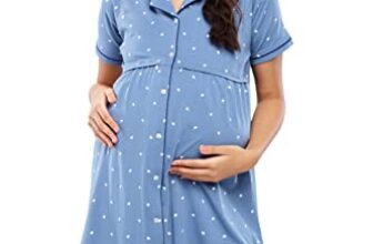 ZEYO Women’s Cotton All Over Print Knee Length Maternity & Feeding Short Nighty (ZMFSFO-5635-BE-XL, Blue, XL)