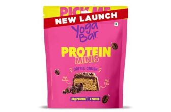 Yogabar Protein Minis, 4g Protein Bar (7 Bars, Coffee Crush) | Dark Chocolate Bar with no Trans Fat | Healthy Snacks for Kids & Adults | Goodness of Peanuts | Rich in Protein & Fiber