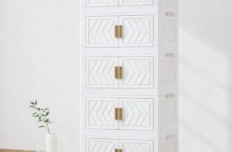 Owme Collapsible Plastic Wardrobe for Unisex | 5-Tier Multi-Layer Storage Cabinet with Doors & Drawers | Portable Clothes Organizer for Bedroom, Kids Room, Nursery, Home Closet – Ivory