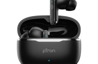 pTron Bassbuds Eon in-Ear TWS Earbuds w/ 13mm Drivers, 45Hrs Playtime, Dual HD Mic & TruTalk AI-ENC Calls, Custom EQ,Mobile App, Bluetooth v6.0 Headphones,Voice Assist., Type C Charging & IPX5 (Black)
