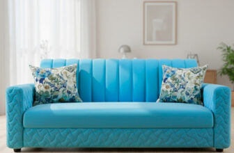 WAKESURE Premium Quality Velvet Fabric 3 Seater  Sofa(Finish Color – Aqua, DIY(Do-It-Yourself))