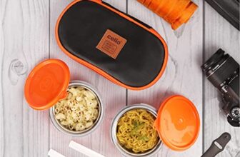 CELLO MF Micro Insulated Lunch Box | Stainless Steel Inner | 2 Container with Jacket | Lunch Pack for Office & School, College Use | 2 Units | Orange