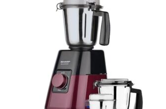 SHARP Mixer Grinder 1000 Watts Powerful Copper Motor I 3 Speed + Pulse I 3-Jar I Auto Cut-Off I Leakproof And Airtight Lid I Stainless Steel Blade I 2024 Model Em-G101N-M I Maroon
