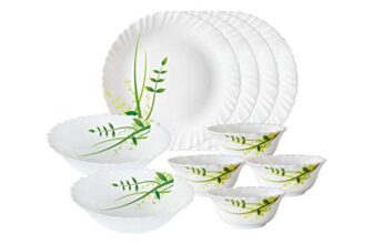 Larah by BOROSIL Green Herbs Opalware Dinner Set, White – 10 Piece