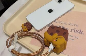 INEFABLE Charger Case Cover Protector with 3D Cute Pattern for iPhone Charger only 18W & 20W, Data Charging Cable Wire Saver Protective Cable Cover Full Protection – Set Of 1 (Buscuit Bear)