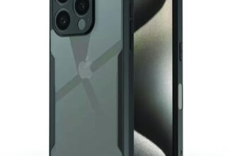 Amazon Brand – Solimo Shockproof Crystal-Clear Back Cover for iPhone 16 Pro Max | 360° Protection (PC & TPU, Black Bumper)