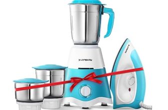 Longway Super Dlx Mixer Grinder with Kwid 1100W Dry Iron | Up to 700 Watt Powerful Motor | 3 Jars for Grinding, Mixing, Juicing | 2 Year Warranty (Blue & White, Combo Offer)