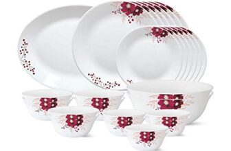 Larah by Borosil – Tiara Series, Paradise, 27 Pcs, Opalware Dinner Set, White