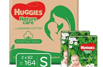Huggies Nature Care Pants, Small Size (4-8 Kg) Premium Baby Diaper Pants, Monthly Pack 164 Count, Made with 100% Organic Cotton (82 Count, Pack of 2)