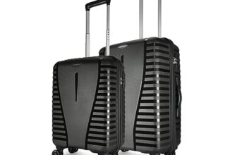 Aristocrat Polypropylene Air Pro Set of 2 Hard Luggage (55Cm and 66Cm) | Lightweight Luggage with Wheels, Secured Zip and Secured Combination Lock | Jet Black | Unisex, Spinner, Trolley Bag