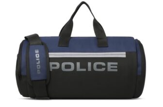 POLICE Unisex Duffel Bag | Stylish Travel & Gym Bag with Adjustable Shoulder Strap | Durable Water-Resistant Design | Spacious Weekend & Sports Bag (Black/Navy)