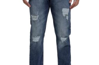 Highlander Men’s Distressed Ankle-Length Jeans | Rugged & Edgy | Stretch Fabric | Bold Street Style Light Blue