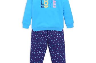LuvLap Baby Girls Full Sleeve Sweatshirt & Pyjama Set Pack of 1, Cotton Rich Fleece, Deep Aqua, XL (12 to 18 Months)