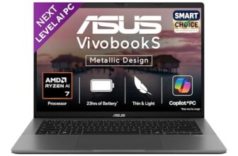 ASUS Vivobook S14,Smartchoice,AMD Ryzen AI 7 350,16GB RAM,1TB SSD,OLED,14″,Windows 11, Office24,M365 Basic (1Yr)*, Matte Gray,1.4Kg, M3407KA-SF049WS,50 Tops,Metallic Design,Next-Gen AI Laptop,Copilot+