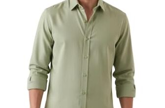CRYSTAL SKY Men Airy Linen Cotton Shirt Regular Fit Full Sleeves Solid Formal Shirt Stylish Daily Casual Office Wear Pista Green