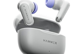 HAMMER Airflow Neo Earbuds with 80H Playtime, 13mm Titanium Driver, 40ms Gaming Mode, Fast Charging Buds, Type-C Charging, Voice Assistant, Lightweight Dual-Tone Design (Grey)