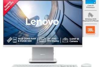 Lenovo IdeaCentre AIO Intel Core i5-13420H 24″ FHD (16GB RAM/512GB SSD/Win11/Microsoft 365 Basic + Office Home 2024/3Wx2 Harman/Wireless EOS Keyboard & Mouse,Grey), F0HN00PHIN All-in-One Desktop