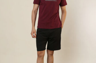 SLEEPZ BY RAYMOND Men Printed Maroon, Black Night Suit Set