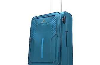 Aristocrat Medium Skyway Size Soft Check in Spinner Luggage (69 Cm)|Spacious Polyester Trolley with 4 Wheels and Combination Lock|Dazzling Teal Blue|Unisex| 3 Years Warranty