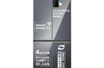 Haier 520L 3Star Lumiere French Door 4-Door Side by Side Frost Free Refrigerator|Convertible|Wi-Fi|Inverter|Colourful Display Panel|My zone|Sun Lit Interior (HRB-600MGU1, Mirror Glass)