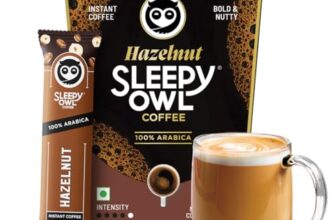 Sleepy Owl Hazelnut Freeze Dried Coffee Sachets | 20g – Pack of 10 x 2g Instant Coffee Powder Sachets | 100% Arabica Beans | Aromatic Coffee Pouch | Rich & Smooth | Easy to Use & Carry