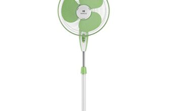 Havells Gatik Neo 400mm Oscillating Pedestal Fan | Upto 2 hours timer, auto OFF, Elegant look, 4 speed control | High Air Delivery | Aesthetic Design, Telescopic Arrangement | (Pack of 1, White Green)