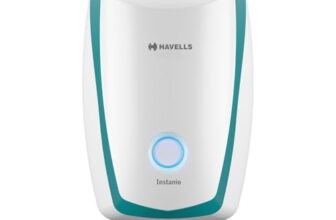 Havells Instanio 3L Instant Water Heater(Geyser)| Temp. Sensing LED Indicator| Rust & Shock Proof Body| ISI Marked|Warranty: 5 year on Inner Tank| High Rise Compatible (White Blue)