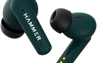 HAMMER Airflow Plus TWS Earbuds with Bluetooth 5.1, Smart Touch Control, Type-C Charging, IPX4 Rated SweatProof, Stereo Sound, Upto 23 Hours Playback, Noise Isolation (Emerald Green)