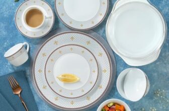 Larah by Borosil Opalware Dinner Set | 62 Pcs for Family of 8 | Microwave & Dishwasher Safe | Bone-Ash Free | Crockery Set for Dining & Gifting | Plates & Bowls (Regalia Grace)