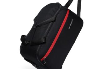 Lavie Sport Polyester Lino M Large Size 63 Cms Duffle Wheeler Bag | 2 Wheel Duffle Bag | Duffle Bag with Adjustable Handle, 28 Cm, Black