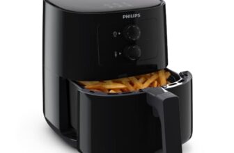 PHILIPS Air Fryer HD9200/90, uses up to 90% less fat, 1400W, 4.1 Liter, with Rapid Air Technology (Black), Large